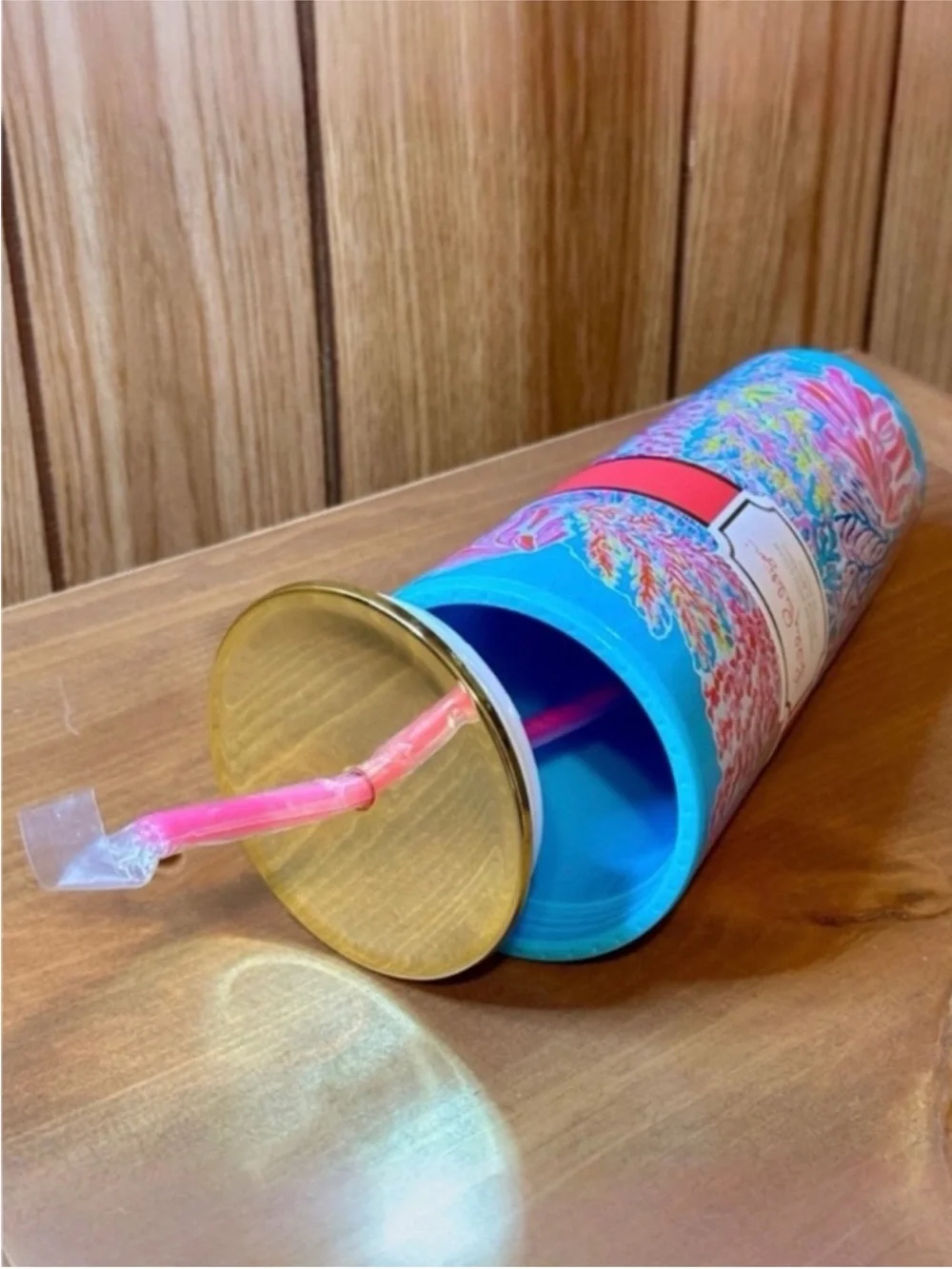 Lilly Pulitzer Splashdance 24oz Insulated Tumbler Cup Gold Lid Straw BNIB